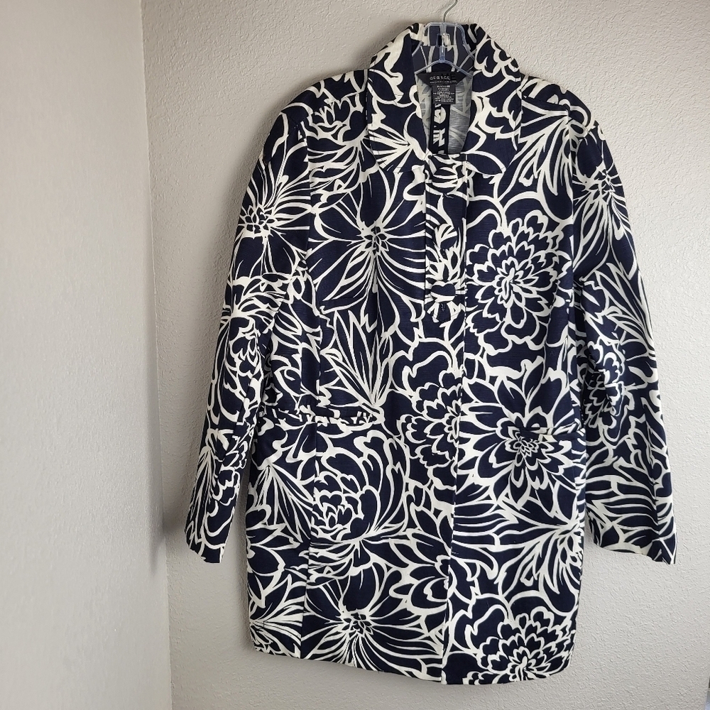 George ME Mark Eisen Navy and White Floral Casual Jacket Women's Size XL